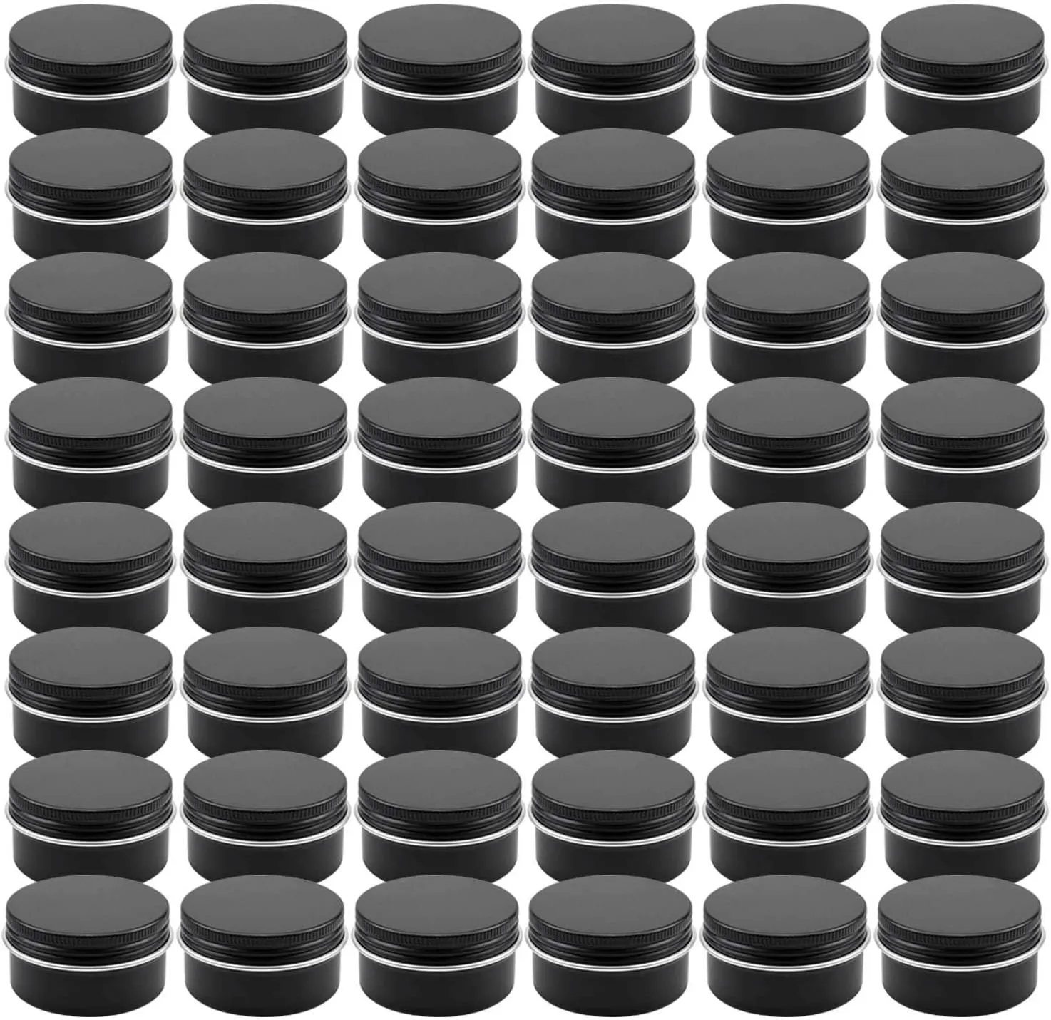Foraineam 48 Pack 1 oz. Aluminum Round Lip Balm Tin Containers with Screw Lid - Metal Storage Travel Tins Matte Black Empty Tin Jars