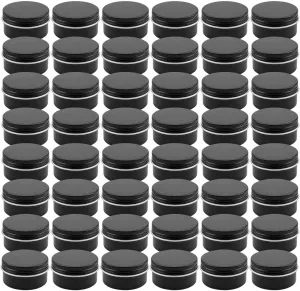 Foraineam 48 Pack 1 oz. Aluminum Round Lip Balm Tin Containers with Screw Lid - Metal Storage Travel Tins Matte Black Empty Tin Jars