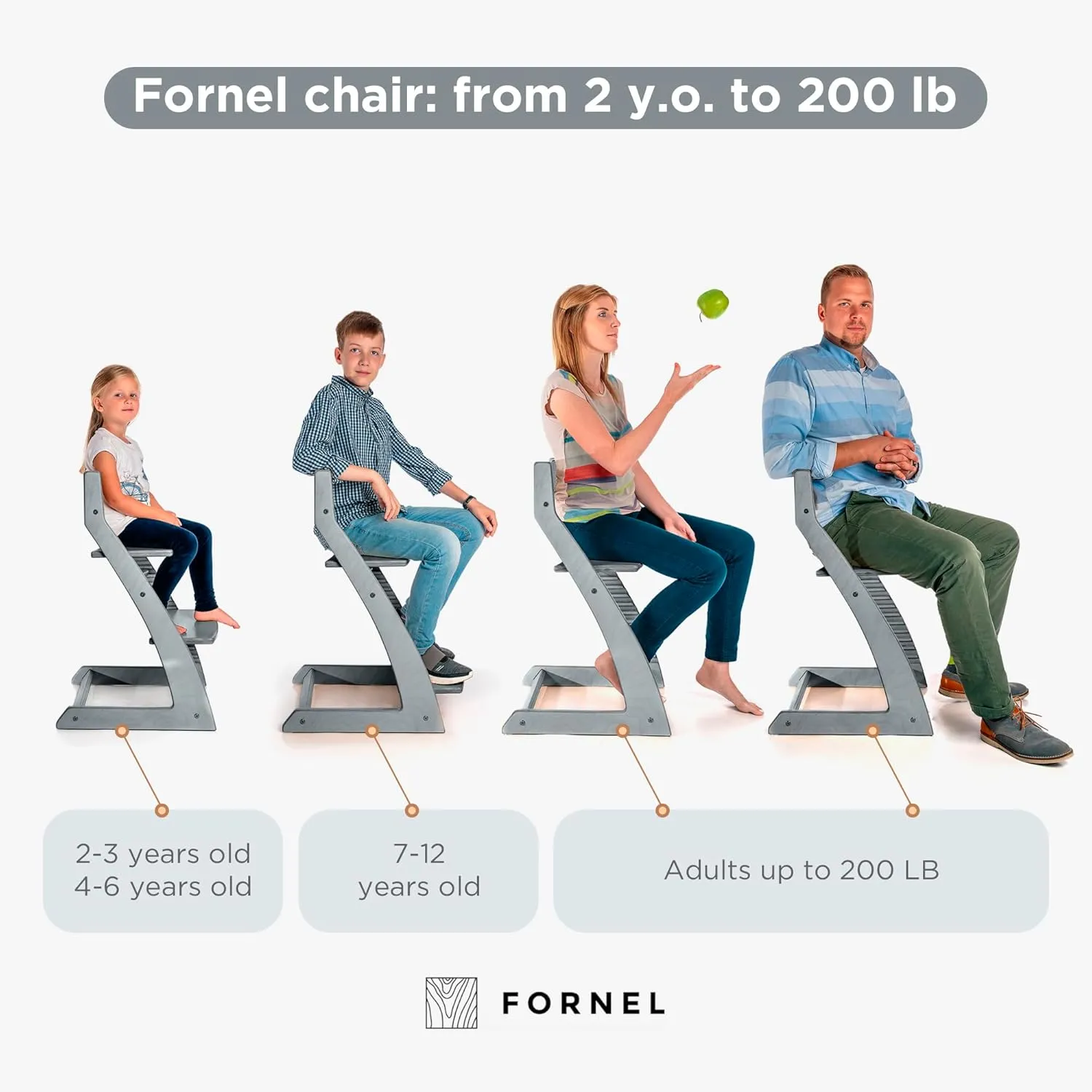Fornel Wooden High Chair for Babies and Toddlers - Easy Clean Adjustable High Chair for Eating - Toddler HighChair for Dining Table - Montessori Baby highchair from 3 Years to 200 Lb, Grow with Child