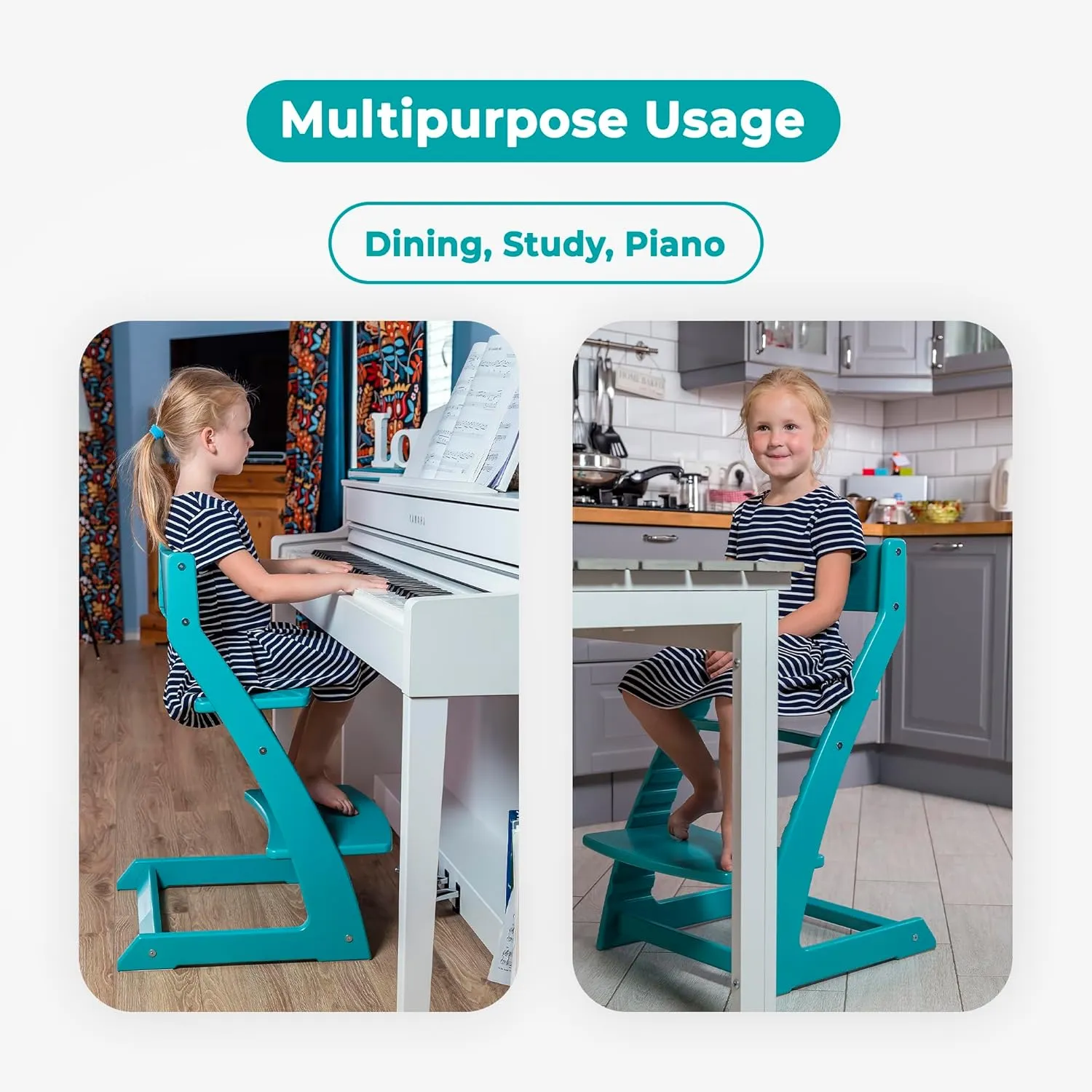 Fornel Wooden High Chair for Babies and Toddlers - Easy Clean Adjustable High Chair for Eating - Toddler HighChair for Dining Table - Montessori Baby highchair from 3 Years to 200 Lb, Grow with Child