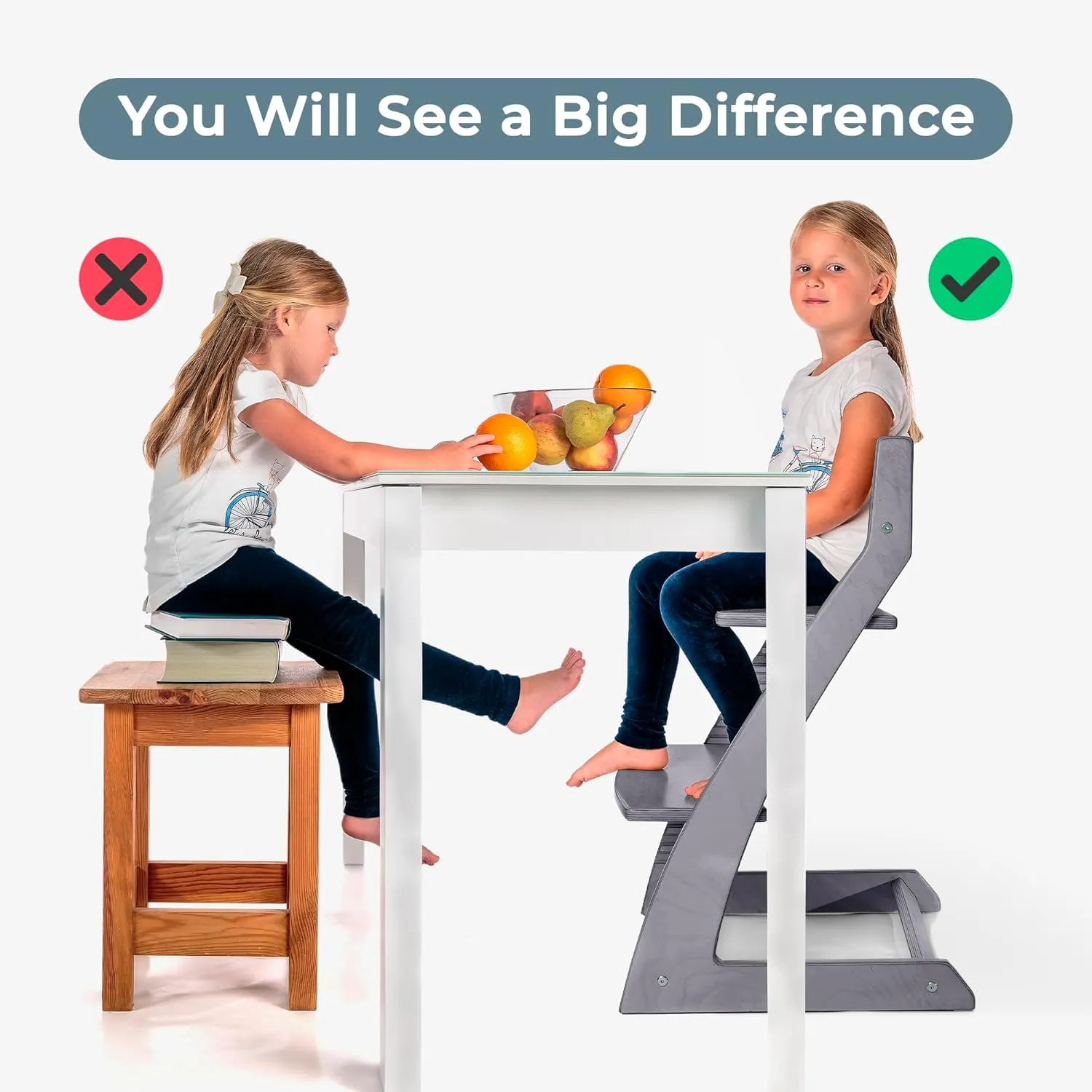 Fornel Wooden High Chair for Babies and Toddlers - Easy Clean Adjustable High Chair for Eating - Toddler HighChair for Dining Table - Montessori Baby highchair from 3 Years to 200 Lb, Grow with Child