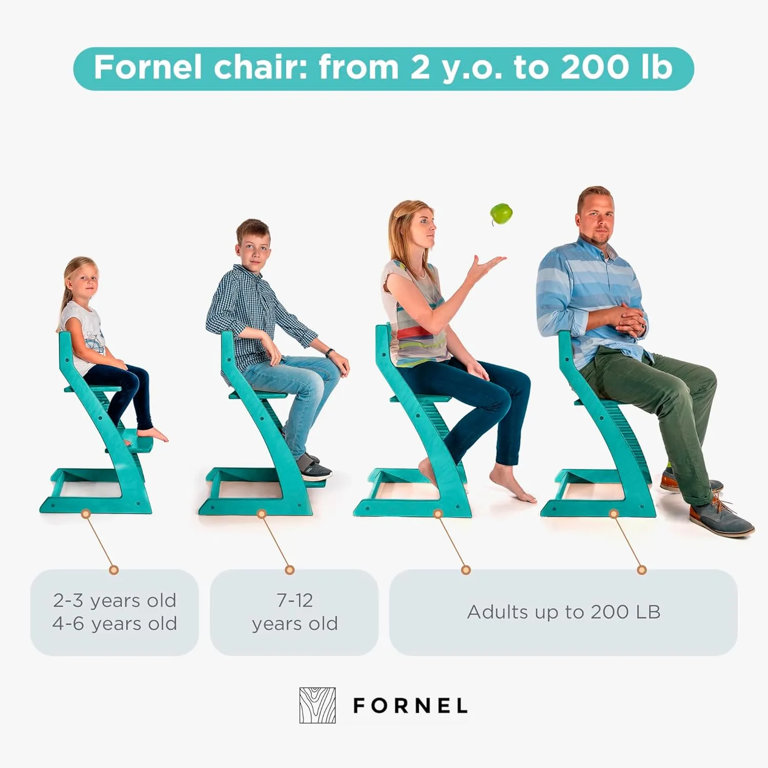 Fornel Wooden High Chair for Babies and Toddlers - Easy Clean Adjustable High Chair for Eating - Toddler HighChair for Dining Table - Montessori Baby highchair from 3 Years to 200 Lb, Grow with Child