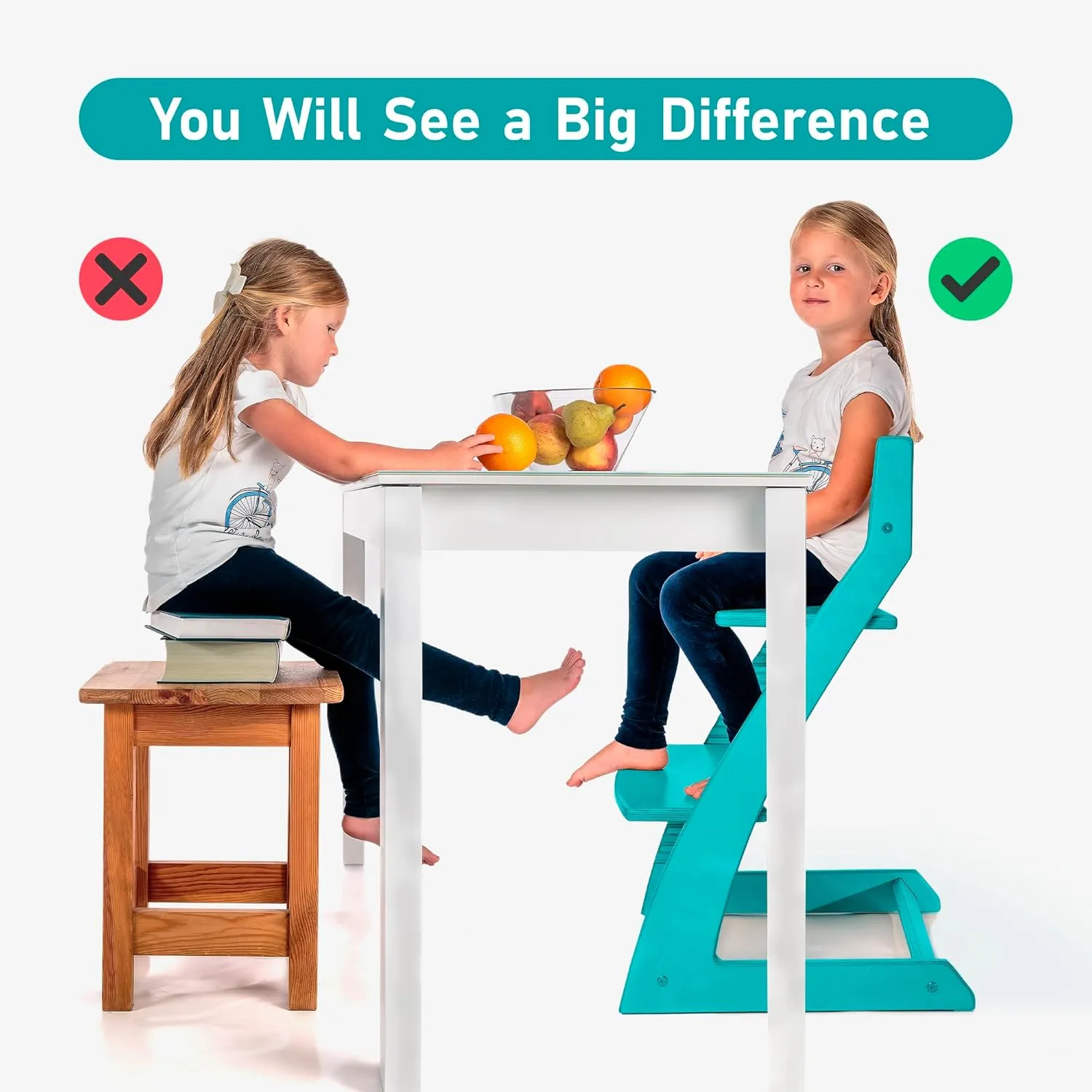 Fornel Wooden High Chair for Babies and Toddlers - Easy Clean Adjustable High Chair for Eating - Toddler HighChair for Dining Table - Montessori Baby highchair from 3 Years to 200 Lb, Grow with Child
