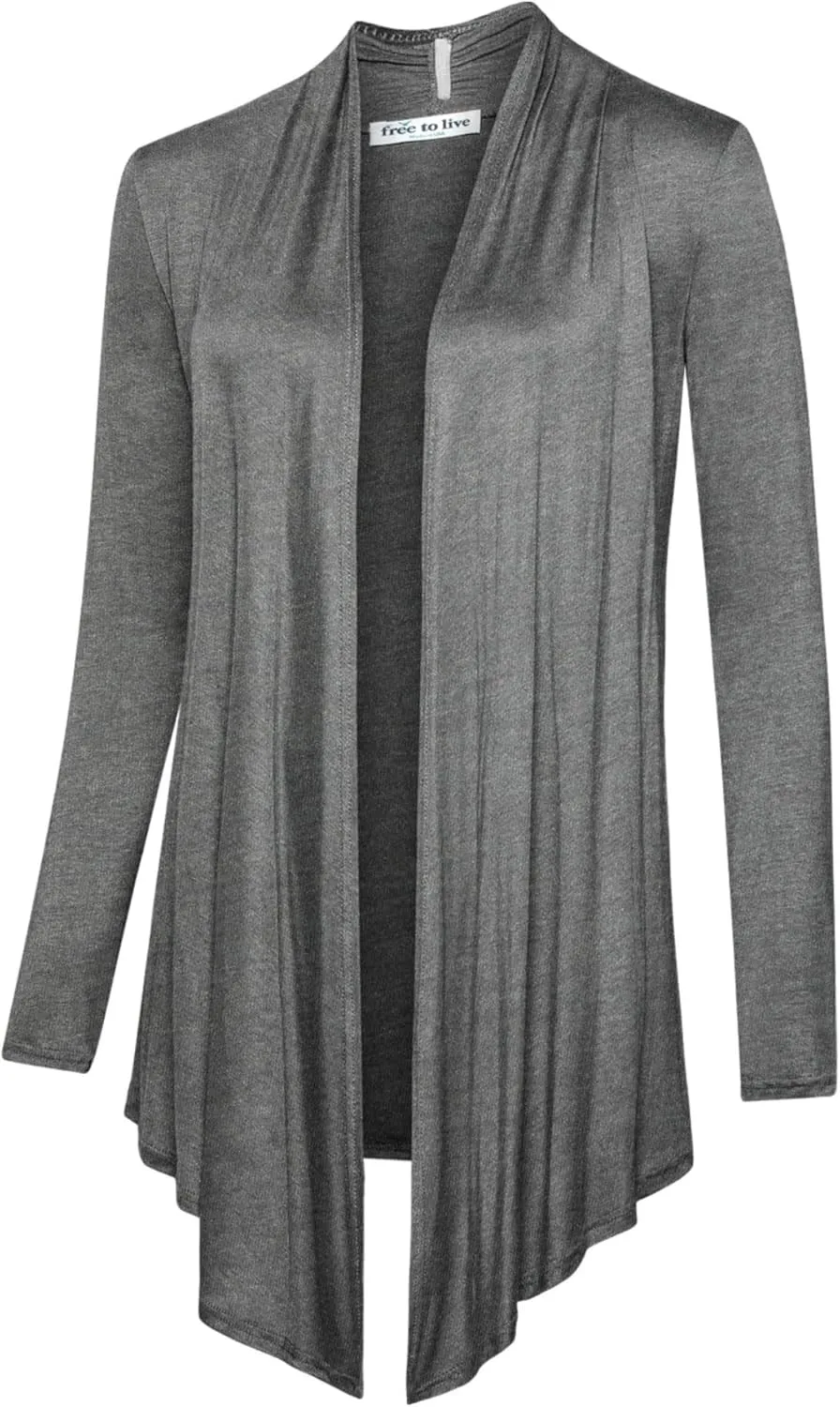 Free to Live 3 Pack Long Sleeve Cardigan for Women Open Front Dressy Casual Fall Draped Lightweight Sweaters Cover Up Shrugs