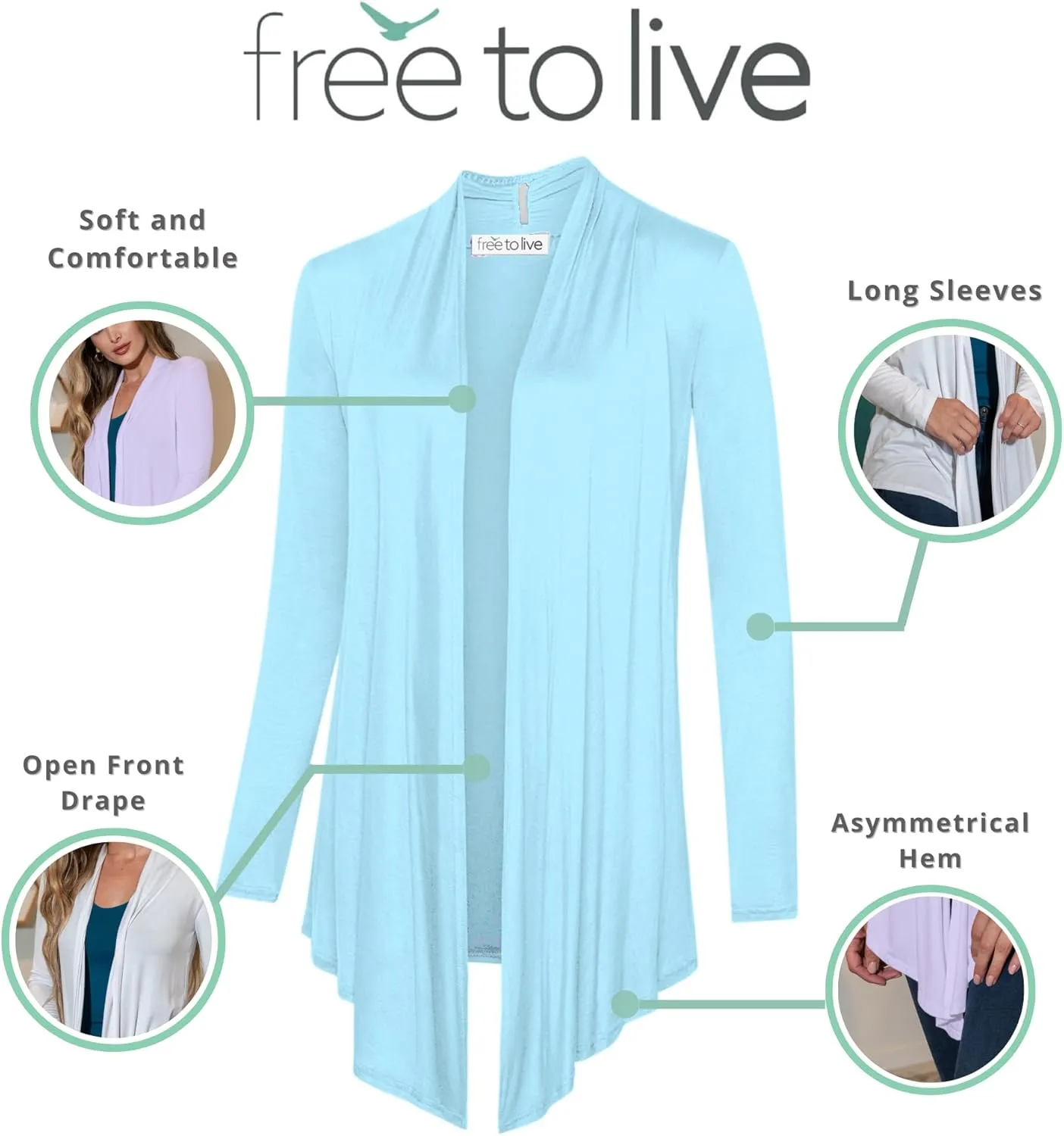 Free to Live 3 Pack Long Sleeve Cardigan for Women Open Front Dressy Casual Fall Draped Lightweight Sweaters Cover Up Shrugs