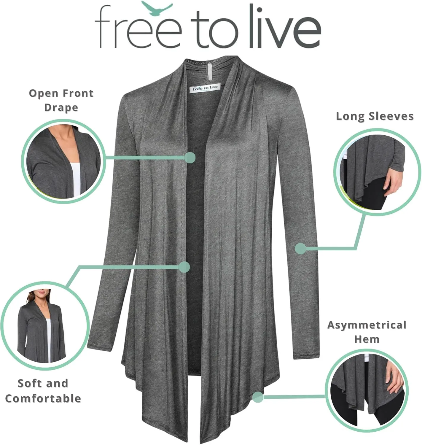 Free to Live 3 Pack Long Sleeve Cardigan for Women Open Front Dressy Casual Fall Draped Lightweight Sweaters Cover Up Shrugs
