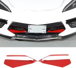 Front Intake Grill Trim Frame Compatible with Chevrolet Corvette C8 2020-2024, ABS Front Bumper Air Inlet Vent Grille Cover Trim Accessories, 2PCS (Red)