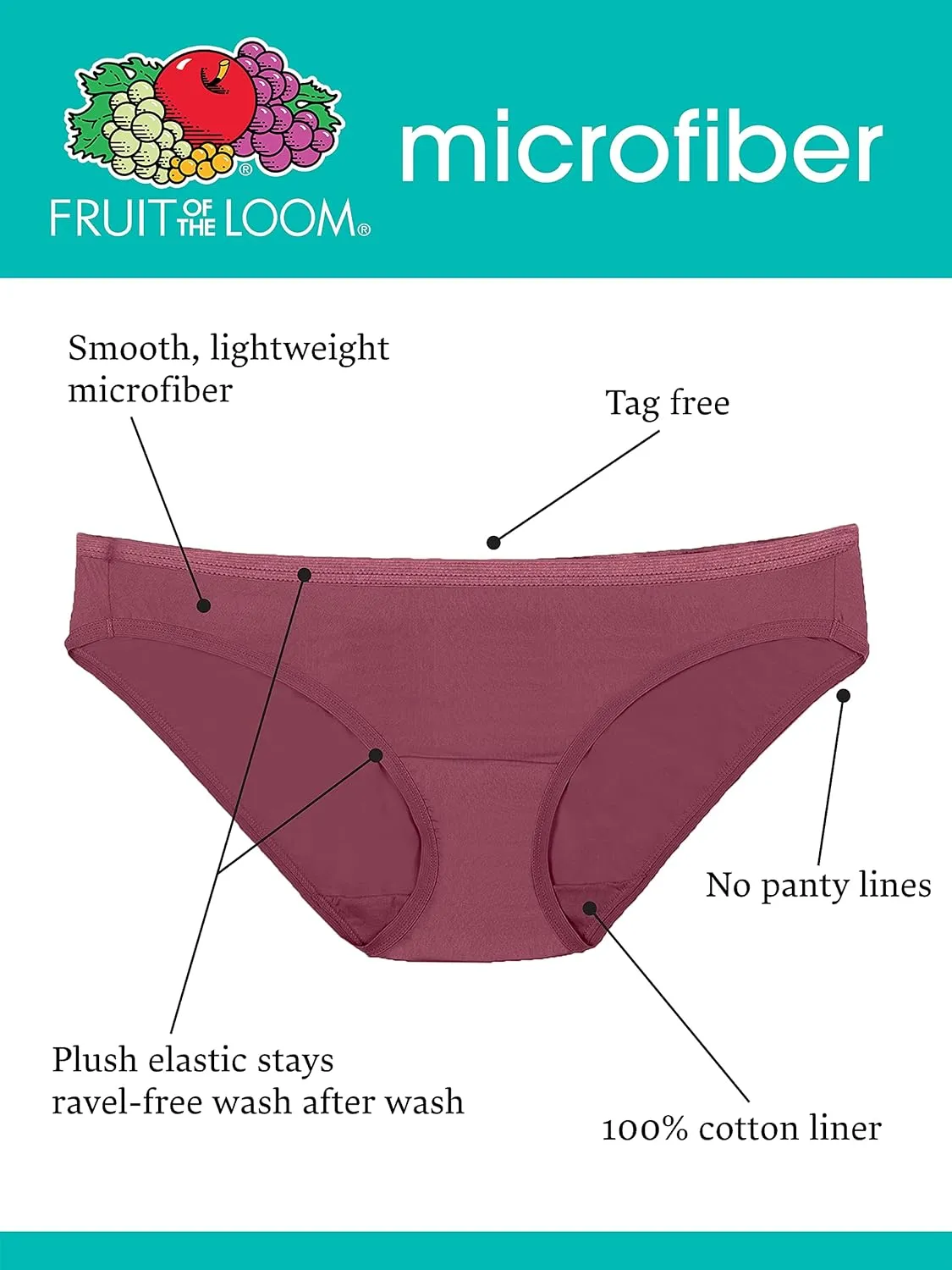 Fruit of the Loom Women's Lightweight Microfiber Underwear, Smooth Under Clothes, Available in Plus Size