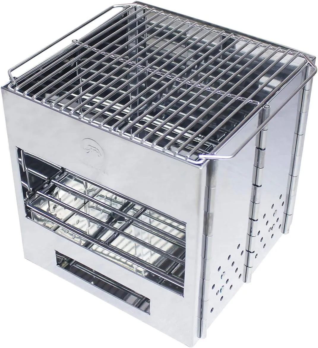 Fujimi Sangyo Compact All-Purpose Grill, Baking and Cooking, Fire Grill, Silver, Main Body: Approx. W7.9 x D7.9 x H8.1 inches (200 x 200 x 205 mm), Thickness 0.02 inches (0.6 mm)
