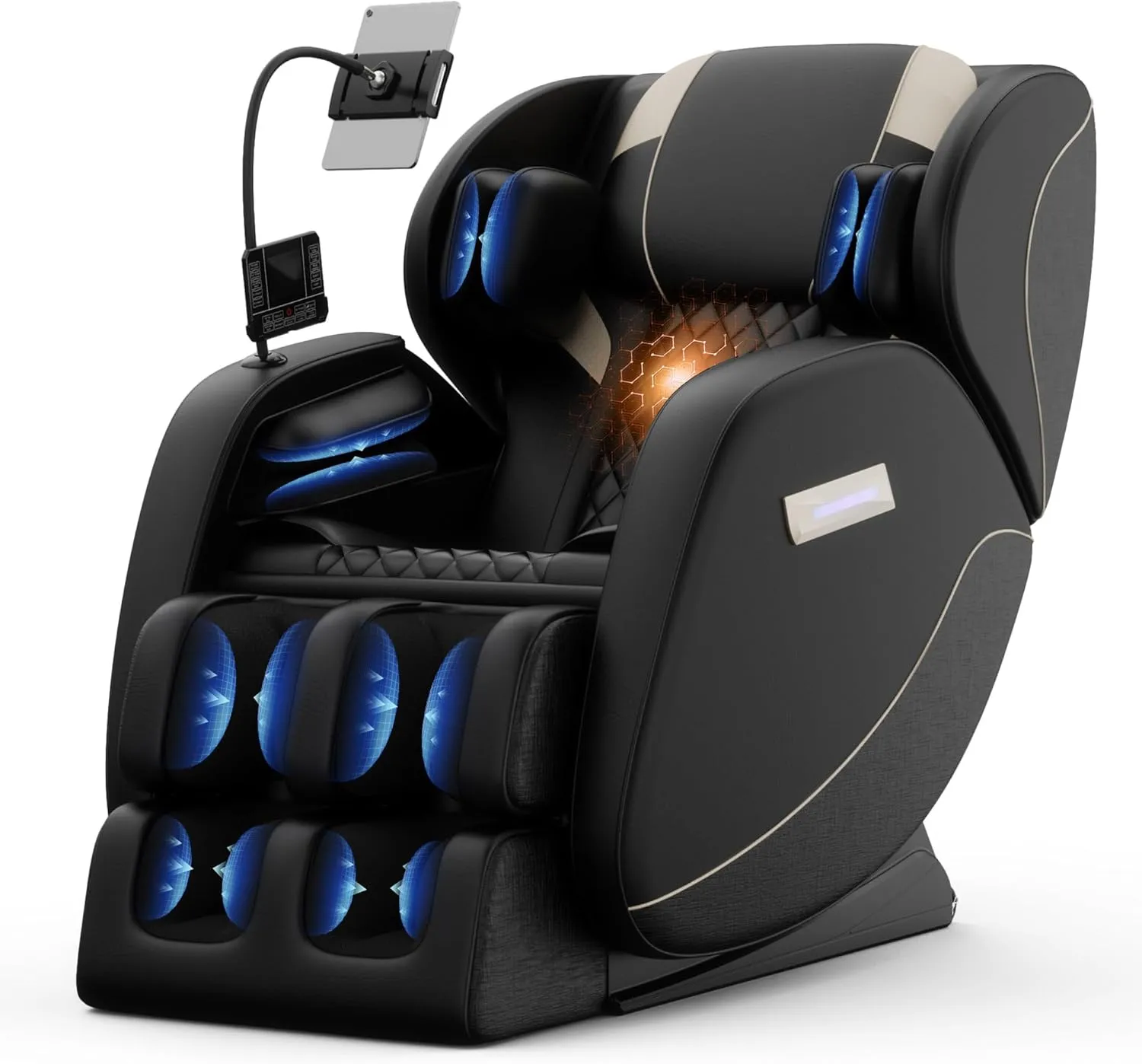 Full Body Massage Chair Recliner with Zero Gravity, Airbag Pressure, Heat Therapy, Foot Roller & Bluetooth, 8 Fixed Rollers, Adjustable Footrest (Obsidian Black)