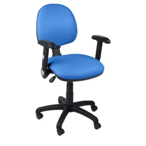 Function operator chair, mid back, black base, folding arms, standard castor, vinyl upholstery, mid blue