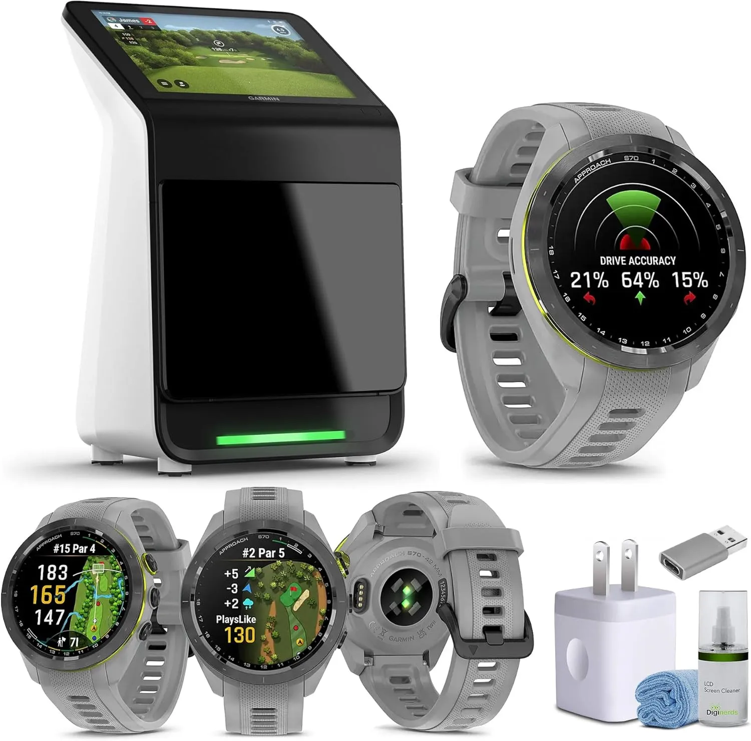 Garmin Approach R50 Premium Golf Launch Monitor and Simulators with Carrying Case, Advanced Ball and Club Metrics   Garmin Approach S70 Premium GPS Golf WatchS, Gray (42mm) Bundle
