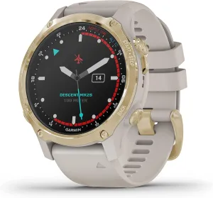 Garmin Descent Mk2S, Smaller-Sized Watch-Style Dive Computer, Multisport Training/Smart Features, Light Gold with Light Sand Silicone Band, (010-02403-00) (Renewed)