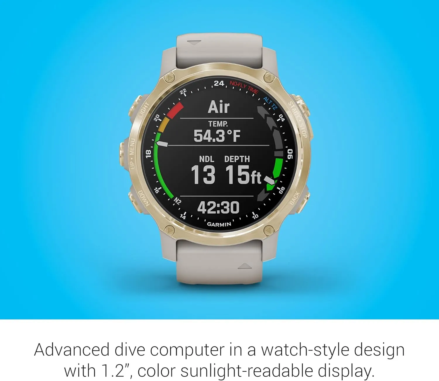 Garmin Descent Mk2S, Smaller-Sized Watch-Style Dive Computer, Multisport Training/Smart Features, Light Gold with Light Sand Silicone Band, (010-02403-00) (Renewed)
