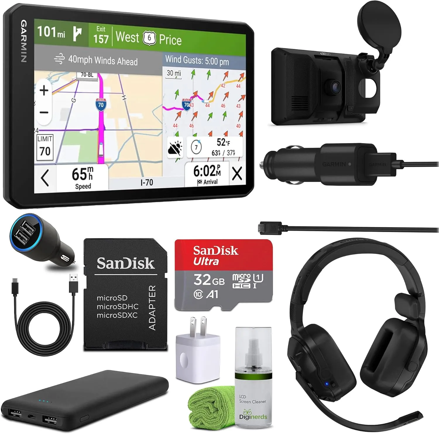 Garmin Dezl Cam OTR725 GPS Truck Navigator with Dash Cam 7" Large Display Touchscreen, Commercial GPS Navigation for Semi-Truck Drivers, Bundle with dēzl Headset 210 Premium 2-in-1 Trucking Headset