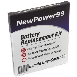 Garmin DriveSmart 50 Battery Replacement Kit with Tools, Video Instructions, Extended Life Battery and Full One Year Warranty