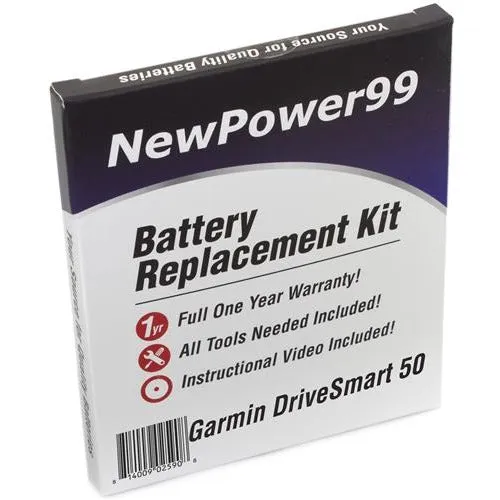 Garmin DriveSmart 50 Battery Replacement Kit with Tools, Video Instructions, Extended Life Battery and Full One Year Warranty