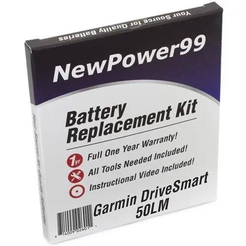 Garmin DriveSmart 50LM Battery Replacement Kit with Tools, Video Instructions, Extended Life Battery and Full One Year Warranty