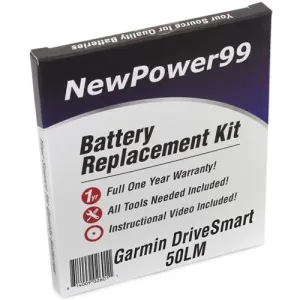 Garmin DriveSmart 50LM Battery Replacement Kit with Tools, Video Instructions, Extended Life Battery and Full One Year Warranty
