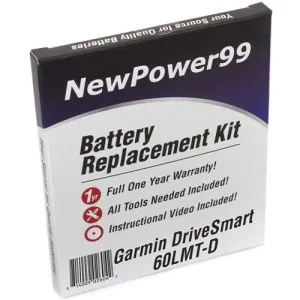 Garmin DriveSmart 60LMT-D Battery Replacement Kit with Tools, Video Instructions, Extended Life Battery and Full One Year Warranty