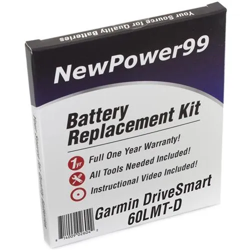 Garmin DriveSmart 60LMT-D Battery Replacement Kit with Tools, Video Instructions, Extended Life Battery and Full One Year Warranty