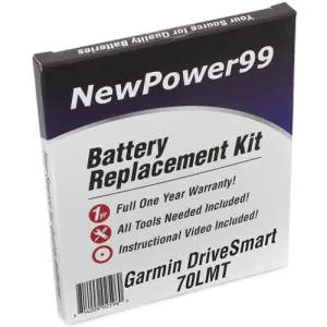 Garmin DriveSmart 70LMT Battery Replacement Kit with Tools, Video Instructions, Extended Life Battery and Full One Year Warranty