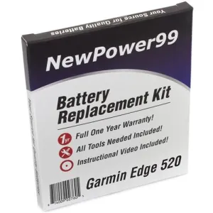 Garmin Edge 520 Battery Replacement Kit with Tools, Video Instructions, Extended Life Battery and Full One Year Warranty