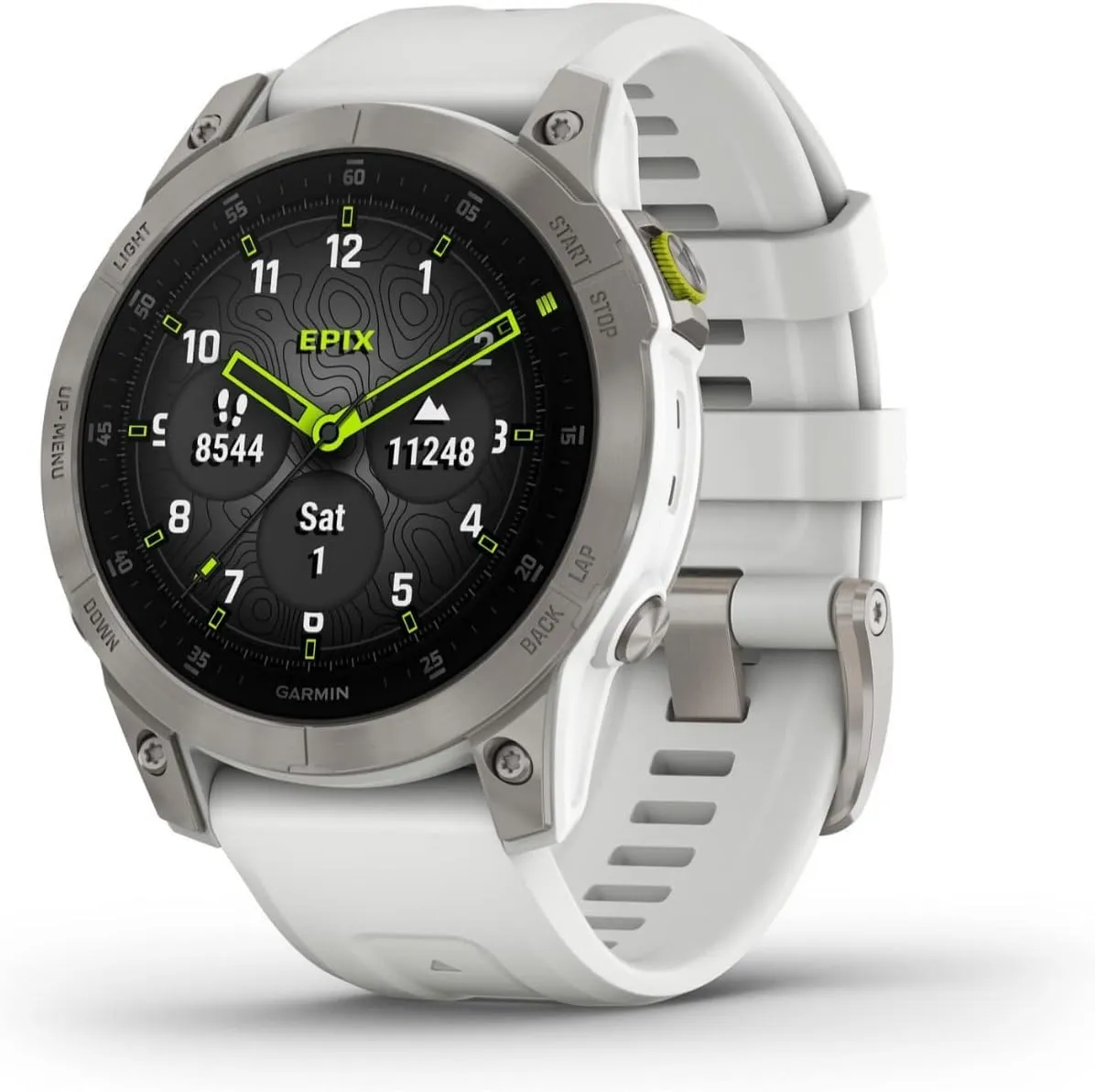 Garmin epix Gen 2, Premium active smartwatch, Health and wellness features, touchscreen AMOLED display, adventure watch with advanced features, white titanium