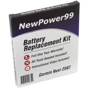Garmin Nuvi 2597 Battery Replacement Kit with Tools, Video Instructions, Extended Life Battery and Full One Year Warranty