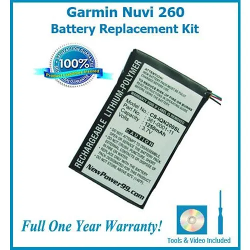 Garmin Nuvi 260 Battery Replacement Kit with Tools, Video Instructions, Extended Life Battery and Full One Year Warranty