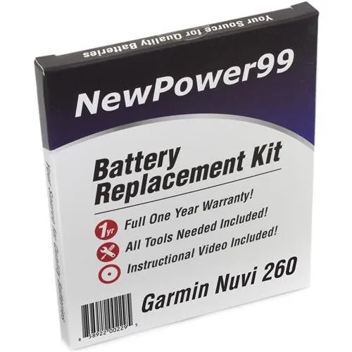 Garmin Nuvi 260 Battery Replacement Kit with Tools, Video Instructions, Extended Life Battery and Full One Year Warranty