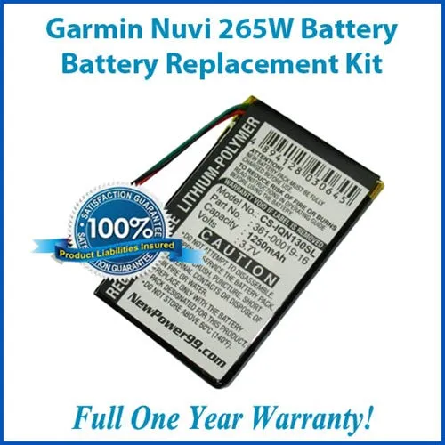 Garmin Nuvi 265W Battery Replacement Kit with Tools, Video Instructions, Extended Life Battery and Full One Year Warranty