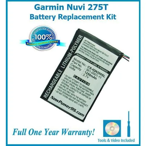 Garmin Nuvi 275T Battery Replacement Kit with Tools, Video Instructions, Extended Life Battery and Full One Year Warranty