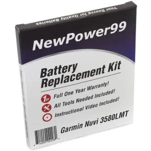Garmin Nuvi 3580LMT Battery Replacement Kit with Tools, Video Instructions, Extended Life Battery and Full One Year Warranty