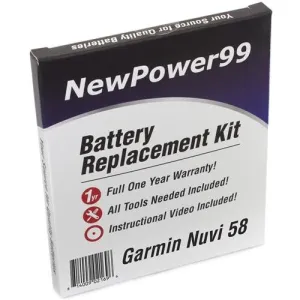 Garmin Nuvi 58 Battery Replacement Kit with Tools, Video Instructions, Extended Life Battery and Full One Year Warranty