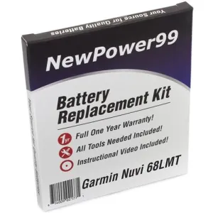 Garmin Nuvi 68LMT Battery Replacement Kit with Tools, Video Instructions, Extended Life Battery and Full One Year Warranty
