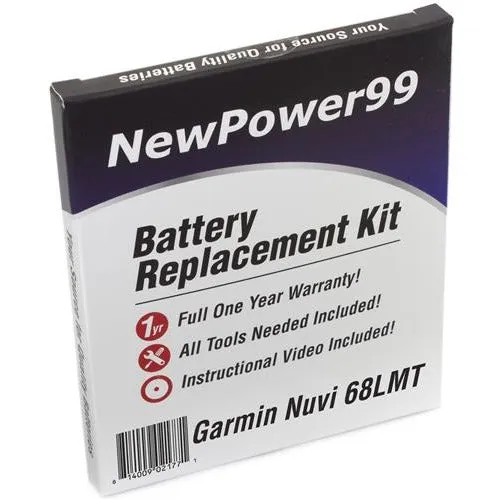 Garmin Nuvi 68LMT Battery Replacement Kit with Tools, Video Instructions, Extended Life Battery and Full One Year Warranty