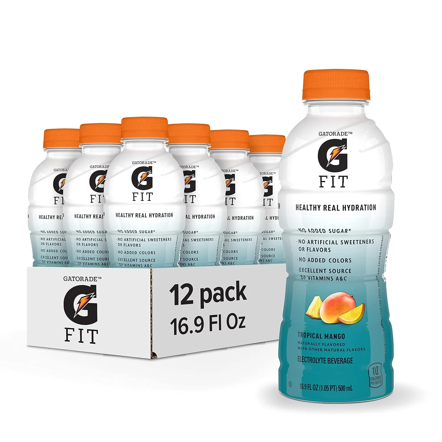 Gatorade Fit Electrolyte Beverage, Healthy Real Hydration, Tropical Mango, 16.9.oz Bottles (12 Pack)