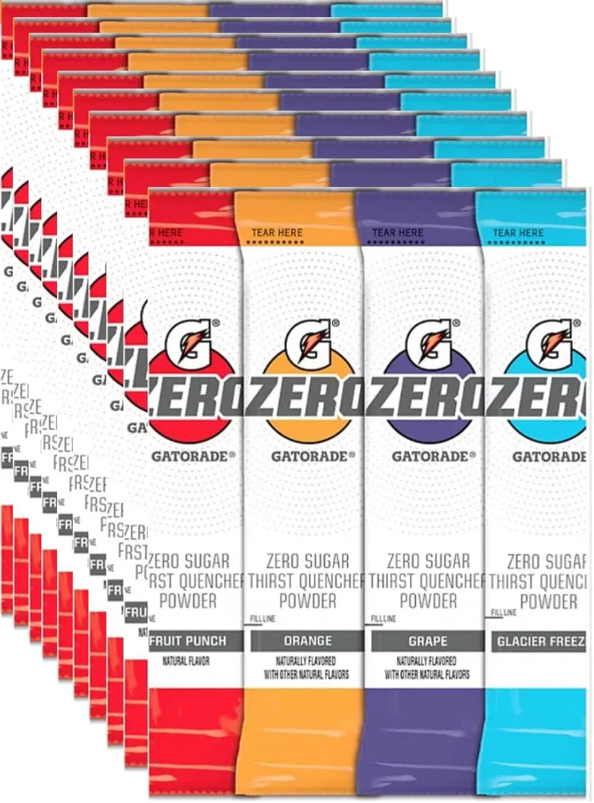 Gatorade G Zero Powder 4 Flavor Variety Pack 10 of Each FlavorPack of 40 0.10oz Glacier Freeze Orange Grape Fruit Punch