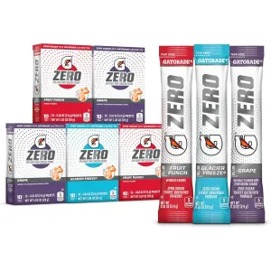 Gatorade G Zero Powder, Fruit Punch Variety Pack, 0.10oz Individual Packets - 10 Count (Pack of 5)