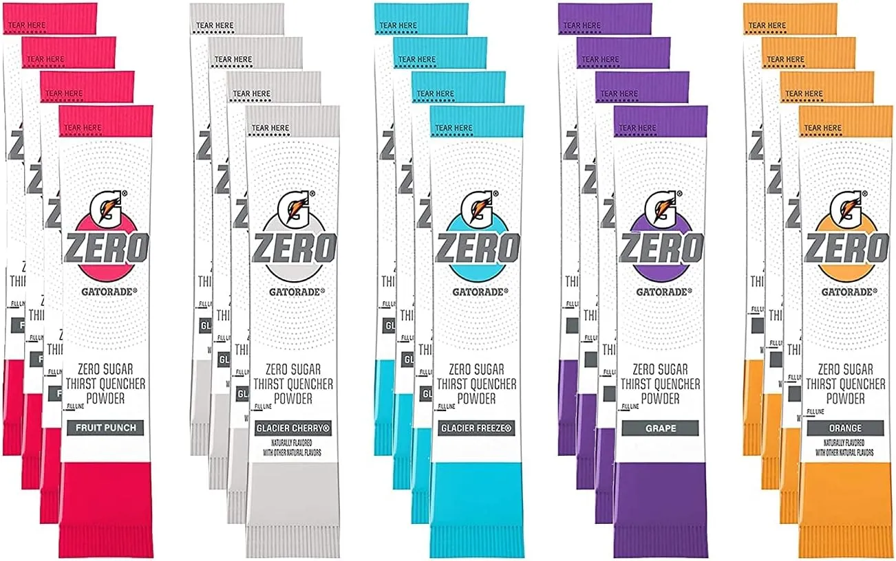 Gatorade G Zero Powder, Individual Packets, 5 Flavor Variety Pack - 4 of Each Flavor, Pack of 20-0.10oz
