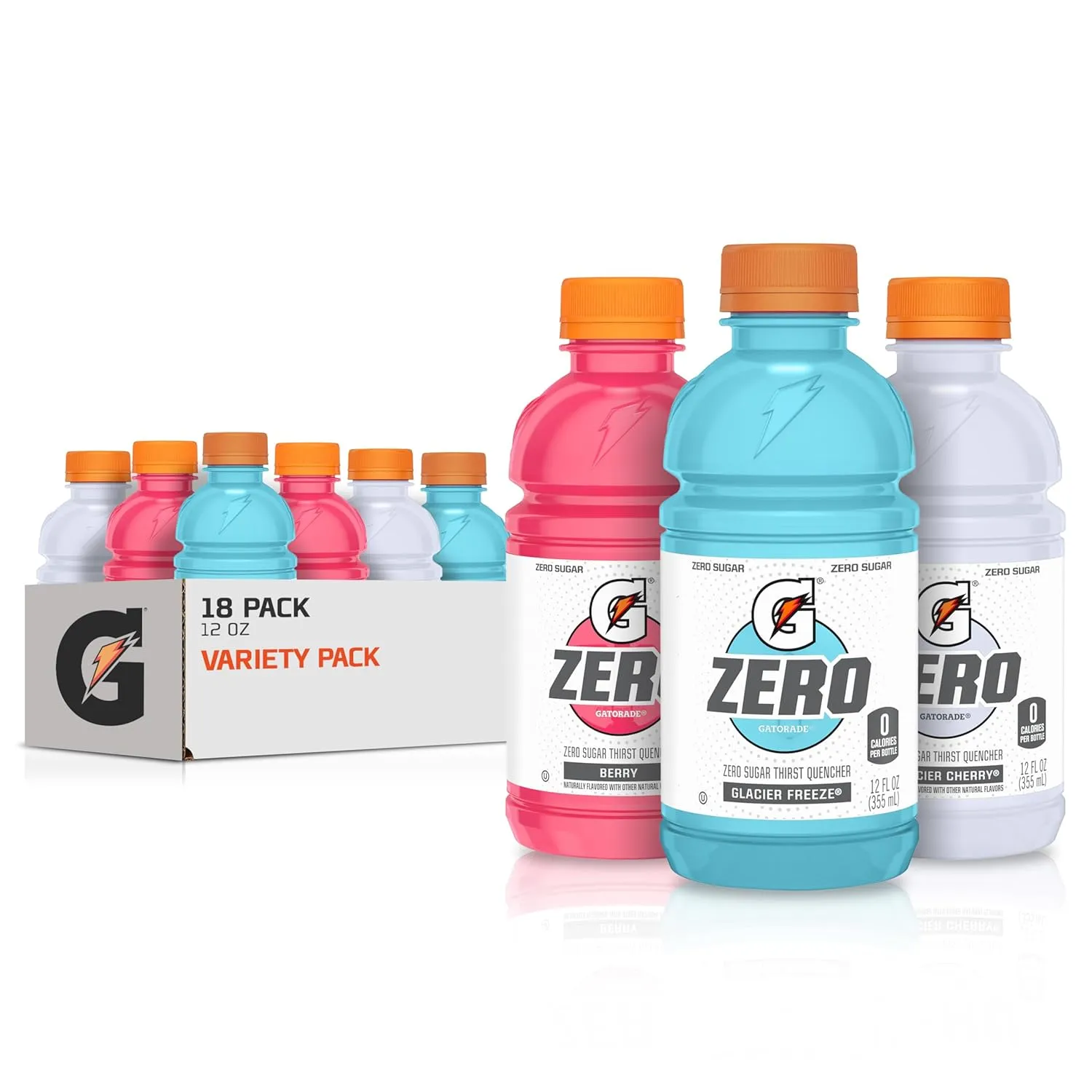 Gatorade G Zero Sports Drink, Glacier Freeze, Glacier Cherry, Berry Variety Pack, 12 Fl Oz (Pack of 18)