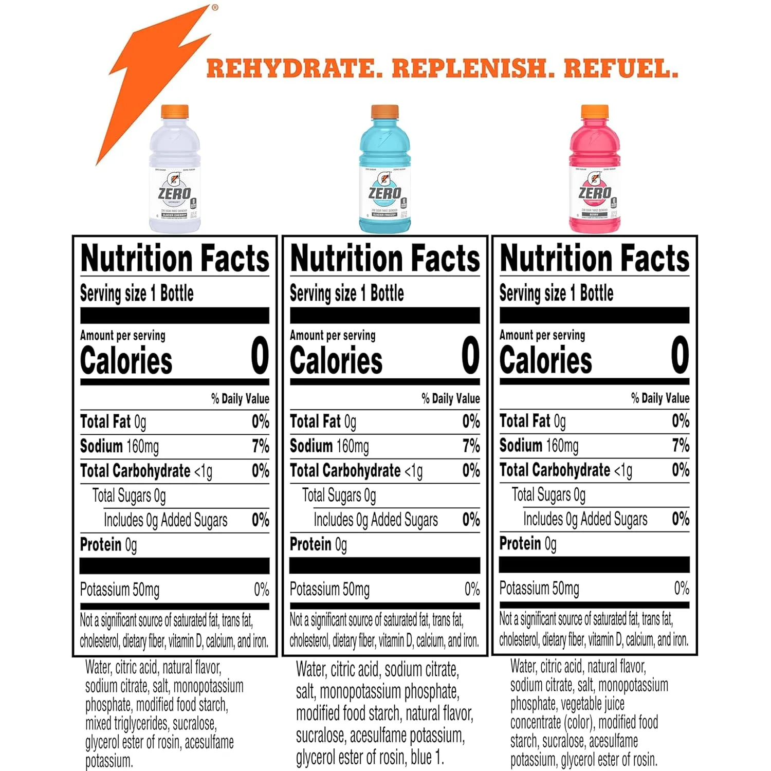 Gatorade G Zero Sports Drink, Glacier Freeze, Glacier Cherry, Berry Variety Pack, 12 Fl Oz (Pack of 18)