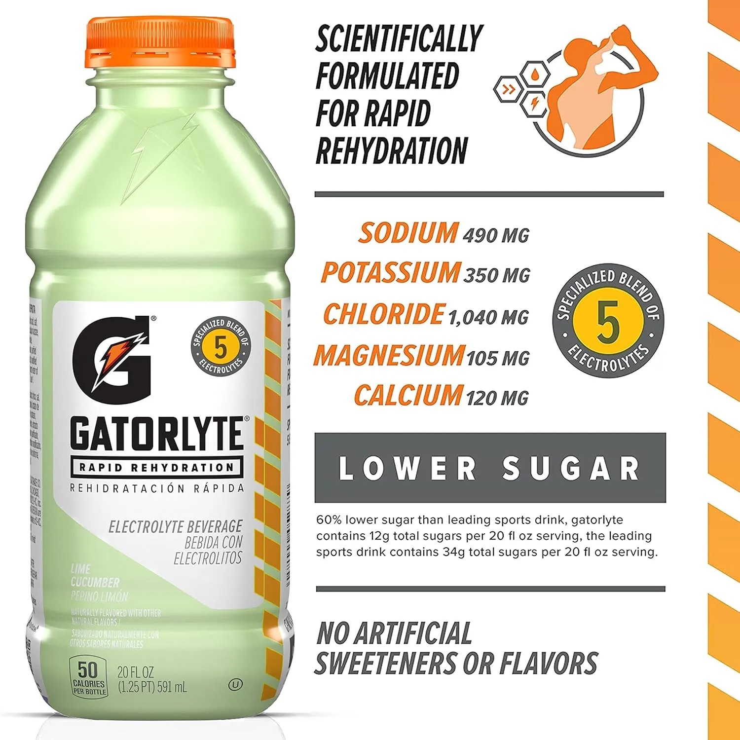 Gatorade Rapid Rehydration Electrolyte Beverage, Lime Cucumber, 20oz Bottles (12 Pack)