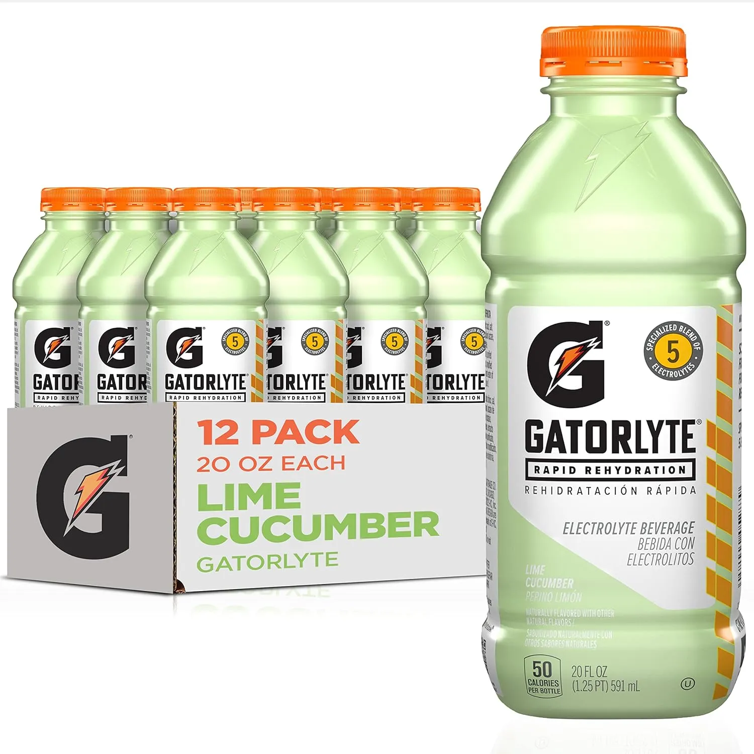 Gatorade Rapid Rehydration Electrolyte Beverage, Lime Cucumber, 20oz Bottles (12 Pack)