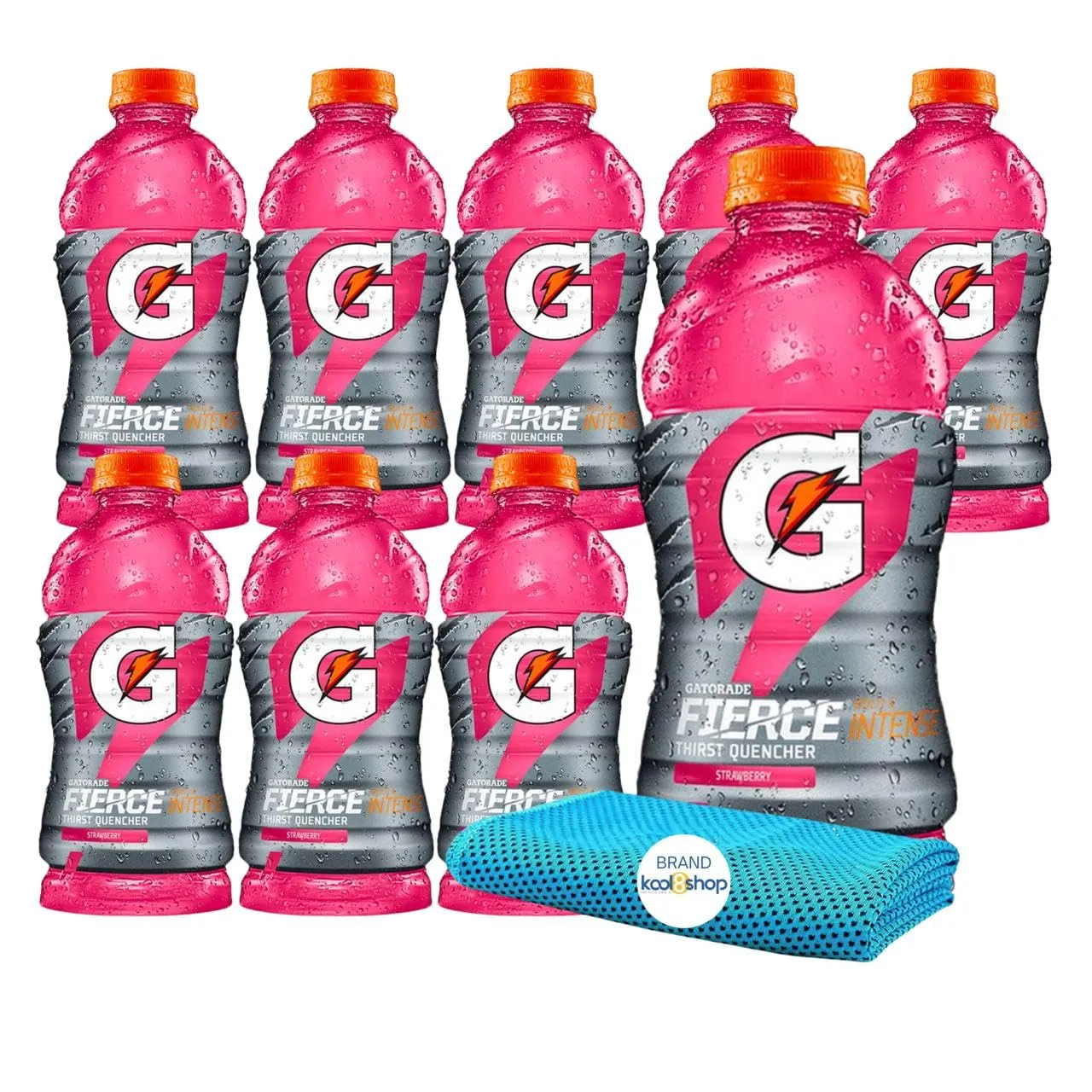 Gatorade Strawberry Thirst Quencher Electrolyte Enhanced Sports Drink 28 fl oz Plastic Bottle 9 Pack   1 Microfiber Cooling Towel by KOOL8SHOP Infinite Deals