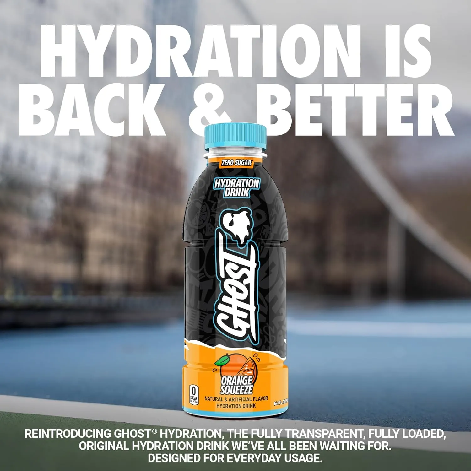 GHOST Hydration Drink, Orange Squeeze - RTD Sports Drink with Electrolytes, Natural Vitamins & Minerals - All Day Lifestyle Hydration Beverage - Zero Caffeine & Zero Sugars - 16.9 Fl Oz, 12 Pack