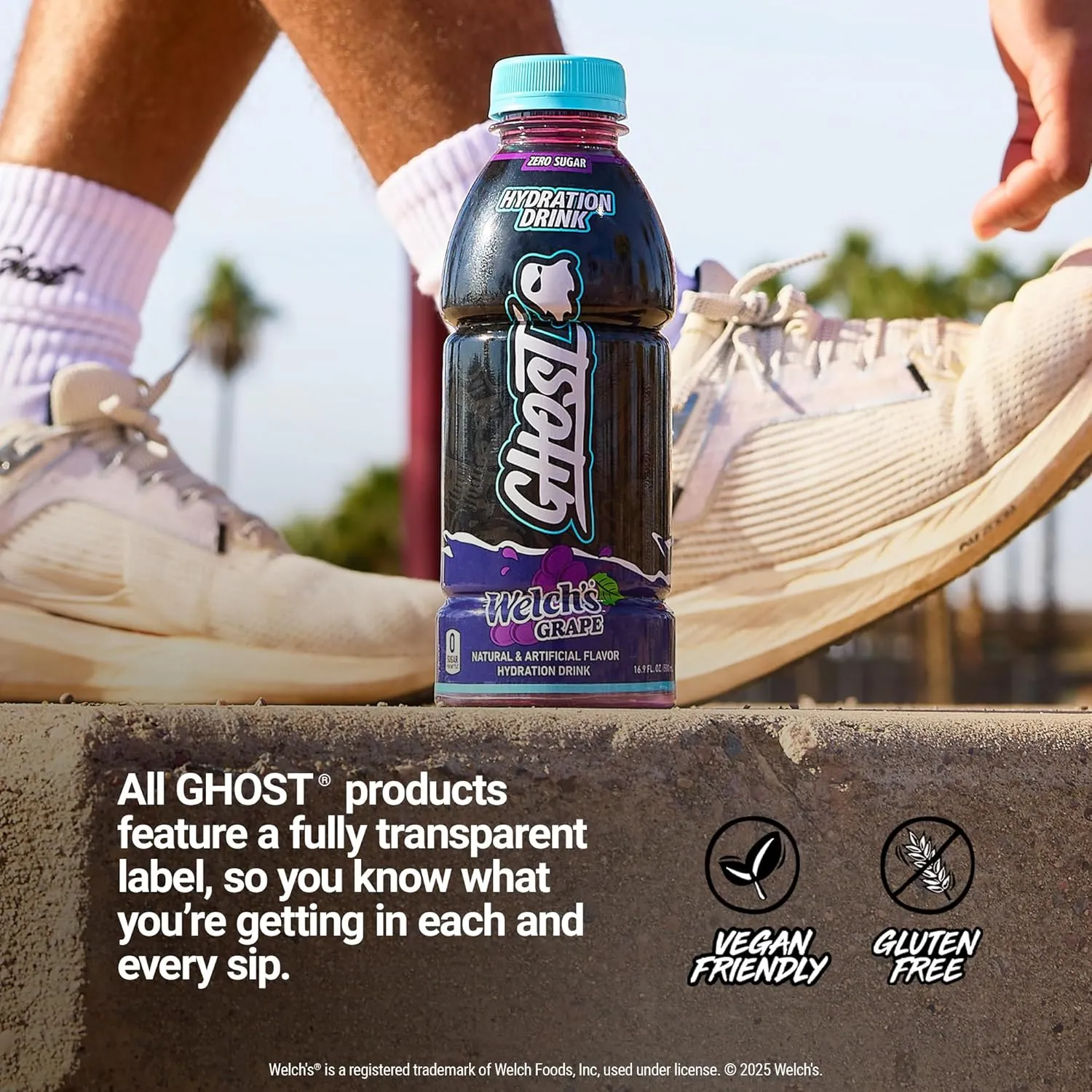 GHOST Hydration Drink, Welch’s Grape - RTD Sports Drink with Electrolytes, Natural Vitamins & Minerals - All Day Lifestyle Hydration Beverage - Zero Caffeine & Zero Sugars - 16.9 Fl Oz, 12 Pack