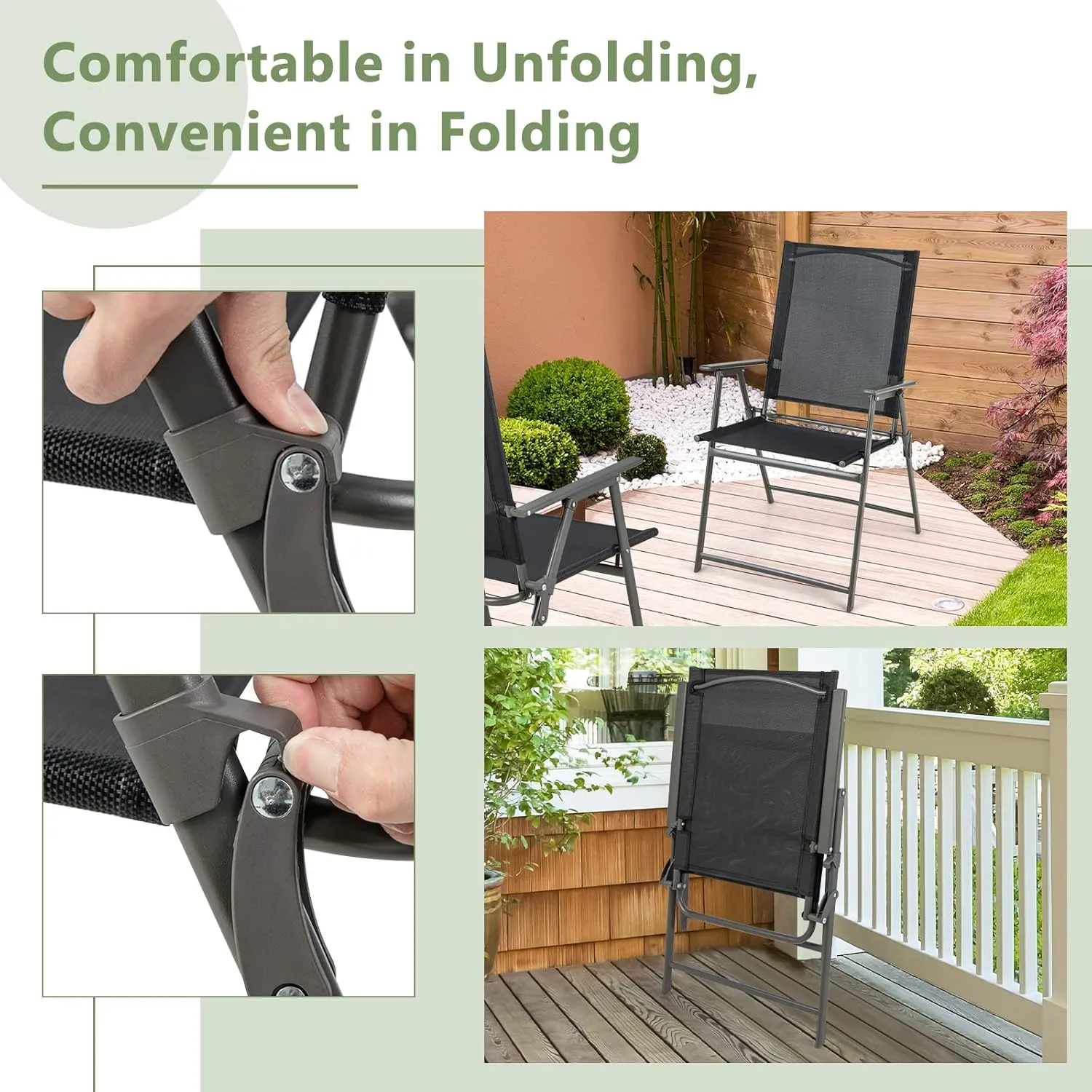 Giantex Patio Folding Chairs Set of 4, Outdoor Lawn Chairs with Rustproof Metal Frame, Portable Dining Chairs for Porch, Deck, Garden, Backyard, Camping