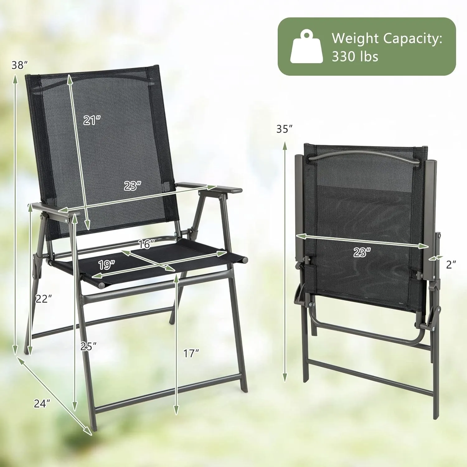 Giantex Patio Folding Chairs Set of 4, Outdoor Lawn Chairs with Rustproof Metal Frame, Portable Dining Chairs for Porch, Deck, Garden, Backyard, Camping